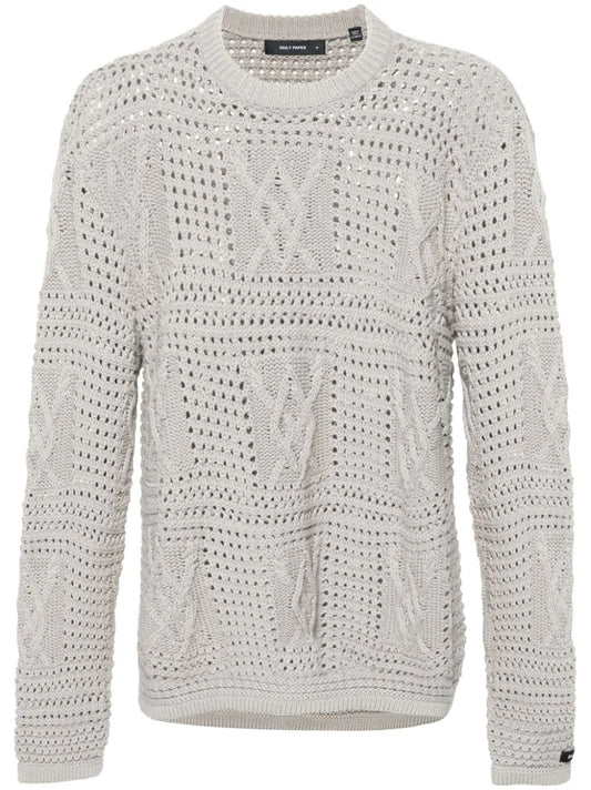 Crochet-knit cotton jumper