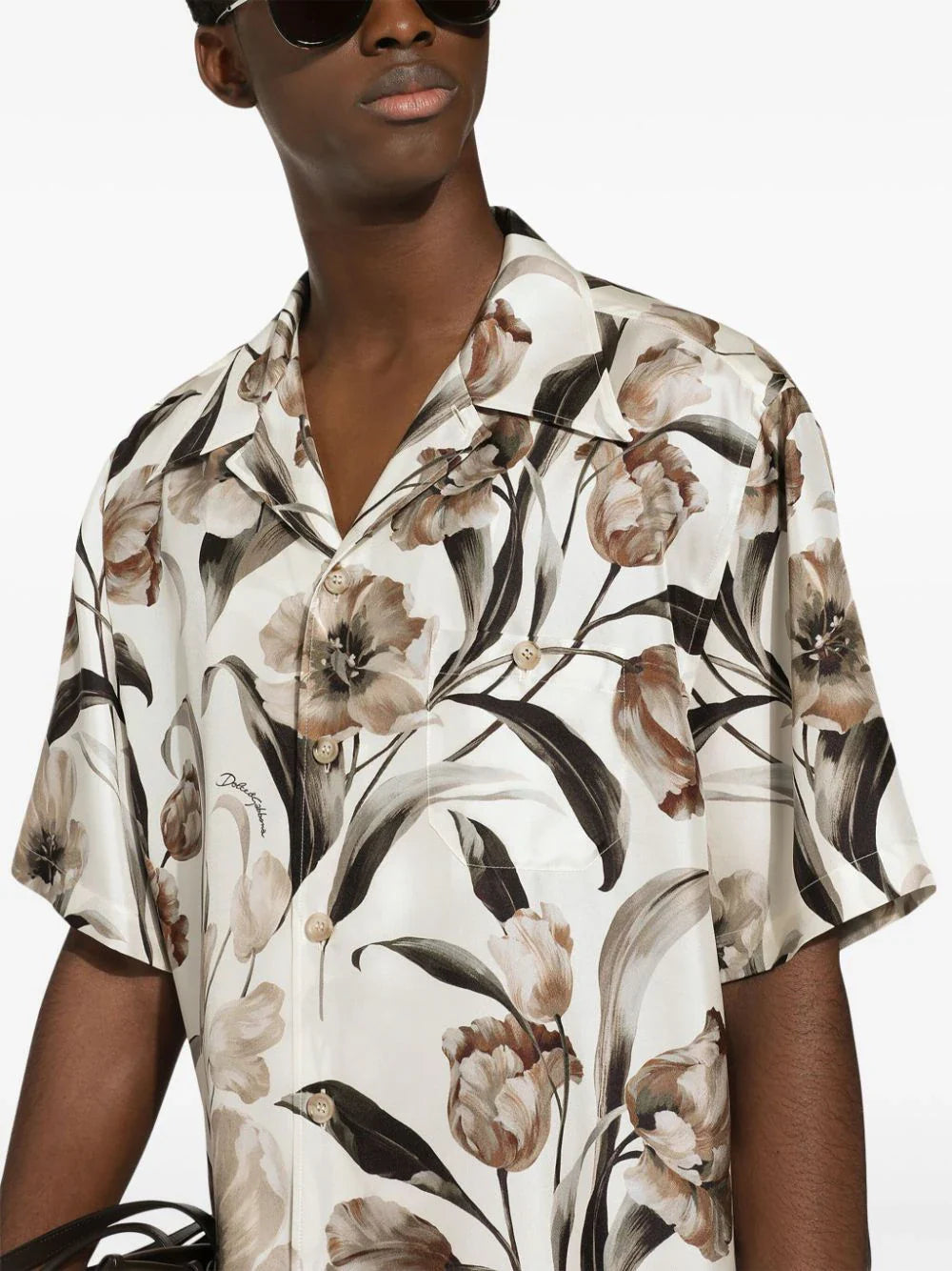 tulip-print silk shirt