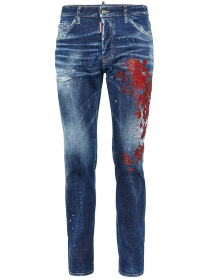 Paint-splatter skinny-cut jeans