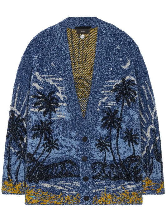 Beach-print knitted cardigan