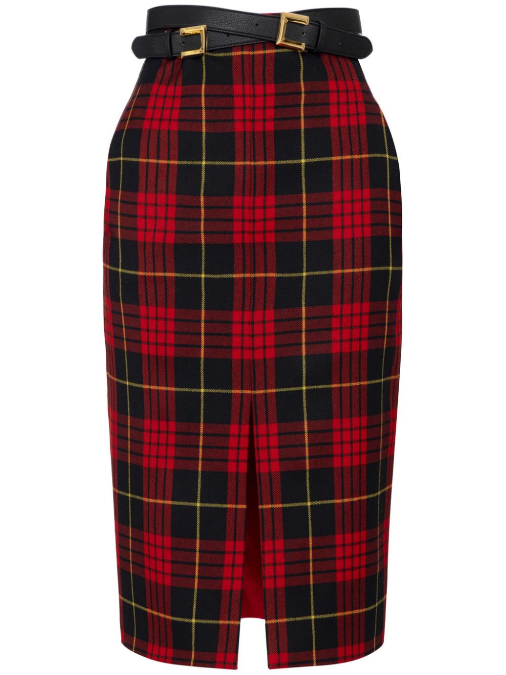 belted tartan midi skirt